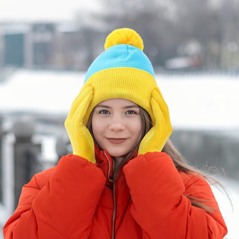 Shinymoon 2 Sets Halloween Knit Pom Beanie Hat and Gloves Set Winter Character Cosplay Headwear Knitted Pompom Cuff - Image 4